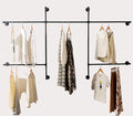 Homeyeeng 5-Rod Wall-Mounted Industrial Pipe Clothing Rack - Heavy-Duty Garment Organizer