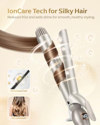 1.25 Inch Ceramic Curling Iron - Loose Wave Curling Wand for Medium & Long Hair - Dual Voltage, Gold, Variation of 1 1/4 Inch