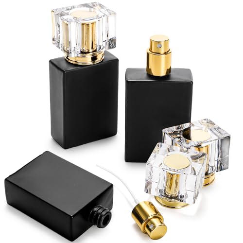 Foraineam 8 Pack 30ml / 1 oz. Black Refillable Perfume Bottles, Portable Square Empty Glass Perfume Atomizer Bottle with Spray Applicator
