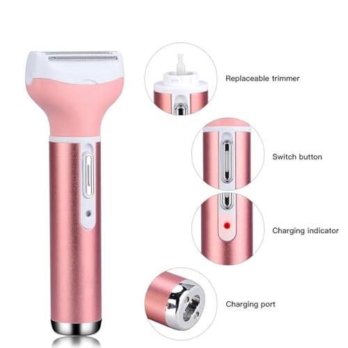 4-in-1 Electric Razor for Women - Painless Facial Hair Removal, Bikini Trimmer, Eyebrow & Body Groomer - Rechargeable Hair Clippers Set for Underarms, Legs & Nose