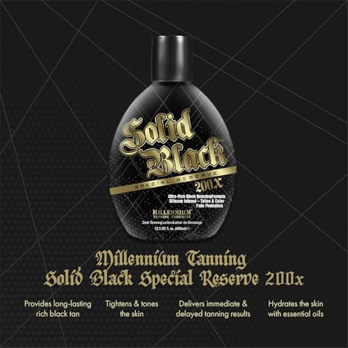 Millennium Tanning Solid Black Special Reserve 200X, Tanning Lotion w/Tattoo Protector, 13.5 Ounces