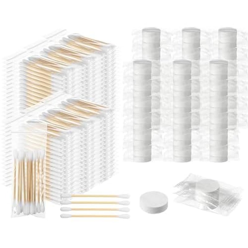 1000 Cotton Swabs Travel Size Individually Packaged Double Headed Cotton Swabs and 200 Compressed Towels Portable Disposable Towels Suitable for Travel Hotel Hiking Camping Outdoor Wedding