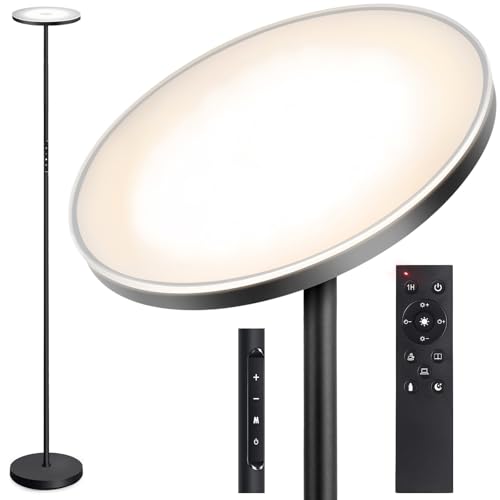 Black OUTON Floor Lamp 30W Dimmable LED Torchiere with Remote & Touch Control