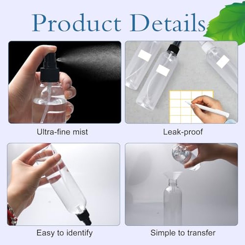 48 Pcs 8 oz Plastic Spray Bottles Refillable Mist Sprayer with Spray Cap Classic Fine Mist Spray Bottles Clear Empty Plastic Travel Bottles for Oils Travel Perfumes Essential (Black,White)