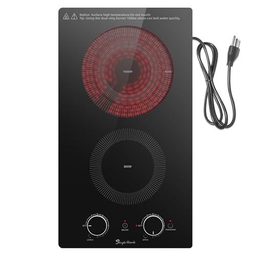 2 Burner Electric Cooktop 110V with Knob Control - 12 Inch, Dual 1800W, Safety Features