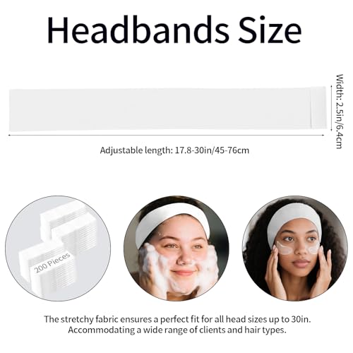 Meifuly 200PCS Disposable Headbands for Women, Soft & Elastic Spa Hairbands for Makeup & Face Washing