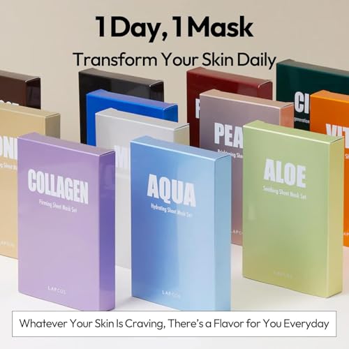LAPCOS Collagen Sheet Mask Pack of 10 - Skin Firming & Anti-Aging Face Masks - Variation of Collagen 10ct
