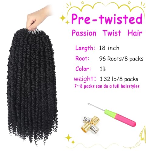 Long Passion Twist Crochet Hair 18 Inch 1B - Pack of 8 for Black Women
