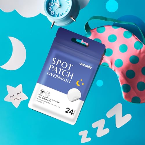 AVARELLE Spot Pimple Patches for Face | Good Night Acne Cover | Hydrocolloid with Tea Tree Oil | Acne Spot Treatment (12-14 mm, 24 ct)