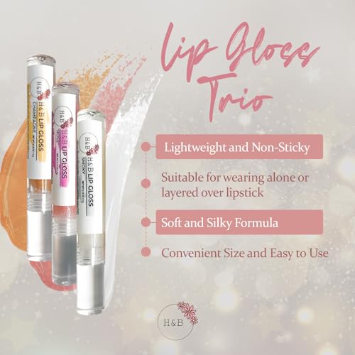 Nicole + Brizee H&B Hydrating Lip Gloss Set - Moisturizing, Long-Lasting Shimmer & Shine for Soft & Smooth Lips ? Compact, Travel-Size, Lightweight Lip Gloss for Women - (3 Pack, 4g)