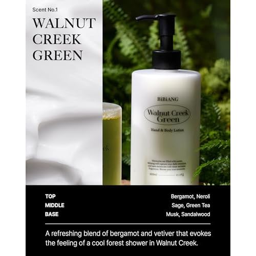 Walnut Creek Green Body Lotion - Korean Body Care for Moisturizing & Nourishment - Hydrating Body Care Formula with Forest Bergamot Scent, Shea Butter & Jojoba Oil - 10.82 fl.oz