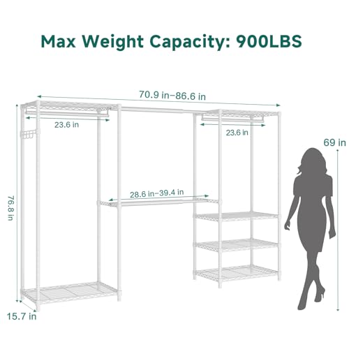 White Heavy Duty Expandable Garment Rack 4 Tiers - Portable & Sturdy