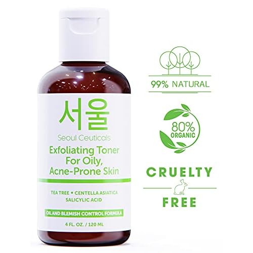 SeoulCeuticals Korean Toner for Oily Acne Prone Skin ? Korean Skin Care Tea Tree Toner for Face ? Facial Toner Centella Asiatica, Salicylic Acid. 4 FL OZ