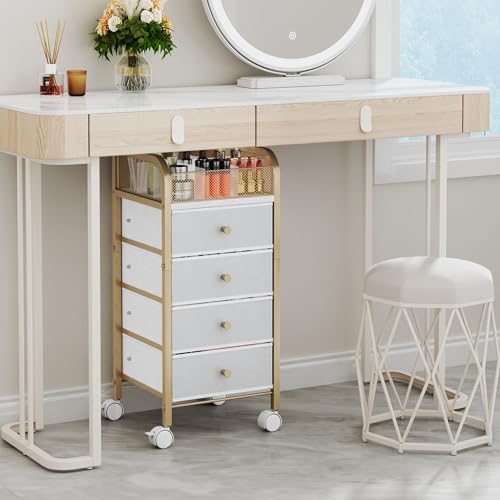 Gold 5-Tier Rolling Makeup Organizer Cart with 4 Drawers and 9 Compartments