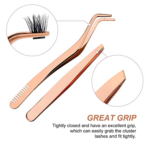 Lash Applicator Tool 2 Pcs Lash Tweezers Stainless Steel Curved With Eyebrow Tweezers For Women DIY Eyelash Extensions Applicator Set for False Eyelash By FADVAN (Gold)