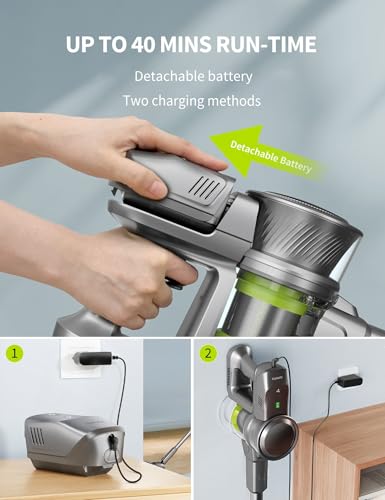 Cordless Stick Vacuum Cleaner 250W 26KPa Suction LED Display Detachable Battery