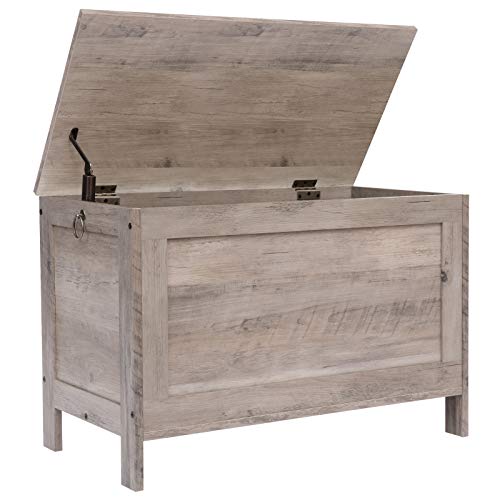 Toy Storage Chest with Safety Hinge - Retro Wooden Look, Greige, 29.9x15.7x18.9 Inches - Entryway & Toy Organizer - Supports 330 lb - Easy Assembly