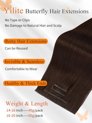 YILITE Dark Brown Butterfly Hair Extensions 14 Inch Human Remy Hair #2 40g