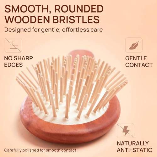 Wooden Hair Brush with Rounded Bristles - Anti-Static, Made in Germany - 1 Pack