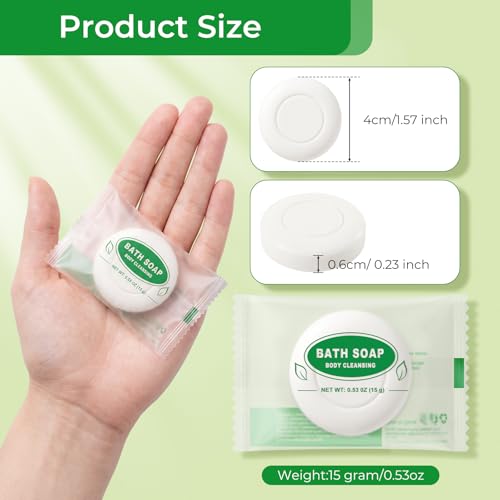 Mini Travel Size Bar Soap Bulk - Pack of 100,Round Individually Wrapped 0.53 oz/15 grams Small Disposable Hotel Soap Bars for Vacation Rentals,Guest,Church,Homeless,Charity