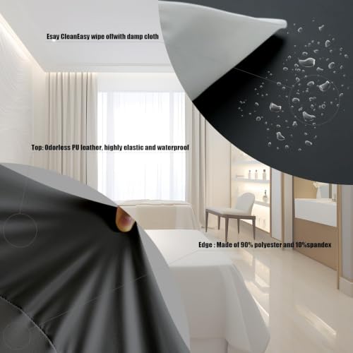 Black Wipeable PU Leather Lash Bed Cover with Pockets 6ft Waterproof Massage Table Topper