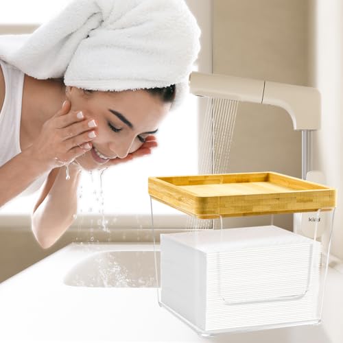 Acrylic & Bamboo Face Towel Holder Box - Large Bathroom Tissue Dispenser