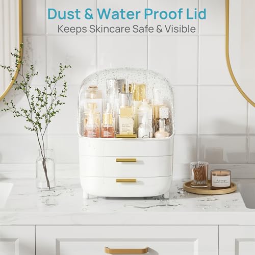 Vtopmart 3-Tier White Makeup & Skincare Organizer with Drawer & Dustproof Lid