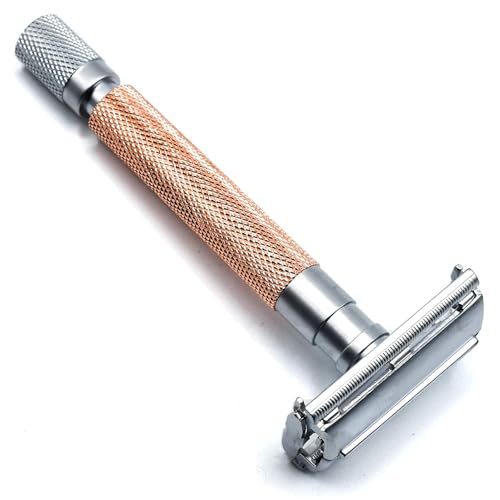 Parker 74R Rose Gold ? Long Handle Butterfly Open Safety Razor for Men | Heavyweight Double Edge Razor Includes 5 Premium Platinum Blades