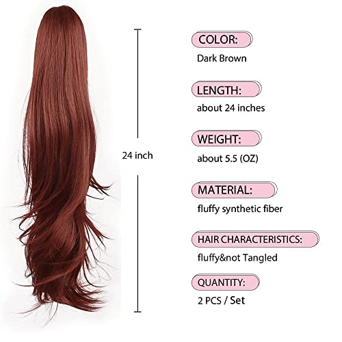 Auburn Ponytail Extensions 22 Inch Pack of 2 Claw Clip-In Hairpieces for Women