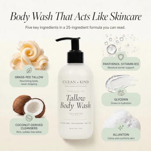 Unscented Grass-Fed Tallow Body Wash for Sensitive Skin - Sulfate-Free