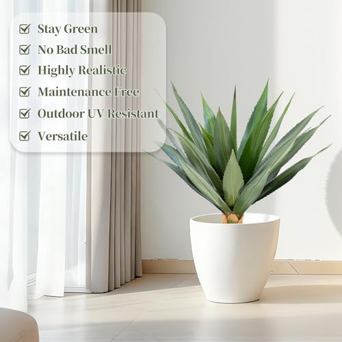Artificial Spiked Agave Plants 32 Inches Tall, UV Resistant Faux Succulents, 2 Pack - Green