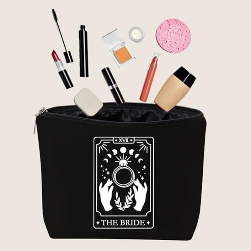 JXGZSO Witchy Bride Gift Tarot Card The Bride Cosmetic Bag Tarot Card Lover Gift Celestial Bachelorette Gift Tarot Wedding Gift (Witchy Bride Gift Black)