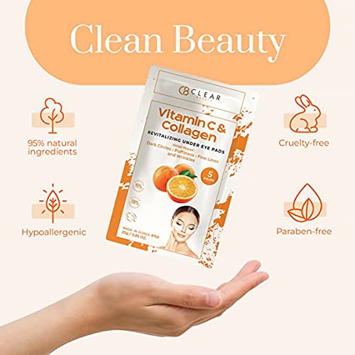 Clear Beauty Vitamin C & Collagen Under Eye Patches ? Reduces Dark Circles, Puffiness & Fine Lines ? Hydrating & Firming Eye Pads ? Dermatologist Tested, Korean Skin Care, Vegan Clean Beauty ? 5 Pack