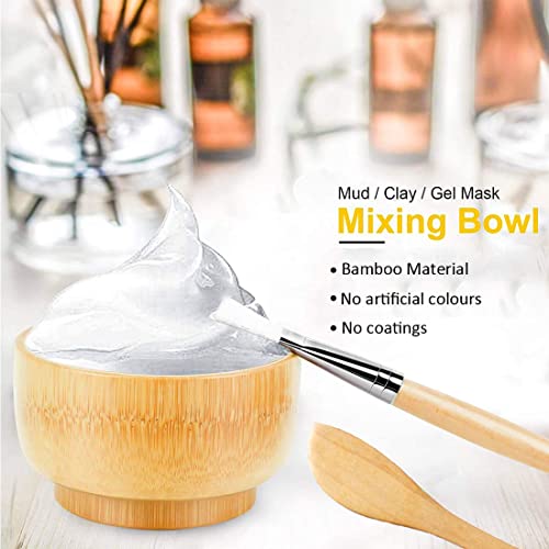 Face Mask Mixing Bowl and Brush Set, 7 in 1 Bamboo Facial Mask Tool Kits - Mask Bowl, Spatula, Spoon, Silicone Brush Yellow