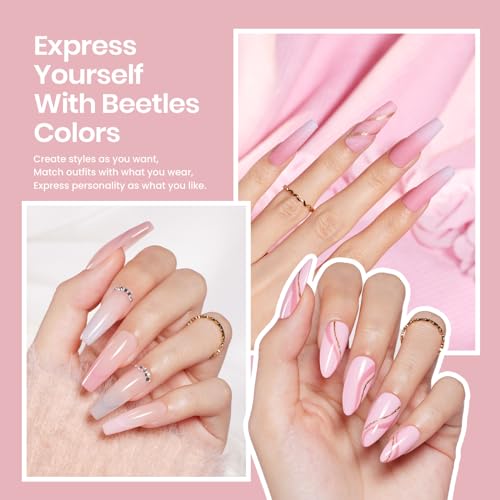 Beetles Gel Nail Polish Kit with UV/LED Light - Hot Pink Magenta, 6 Colors
