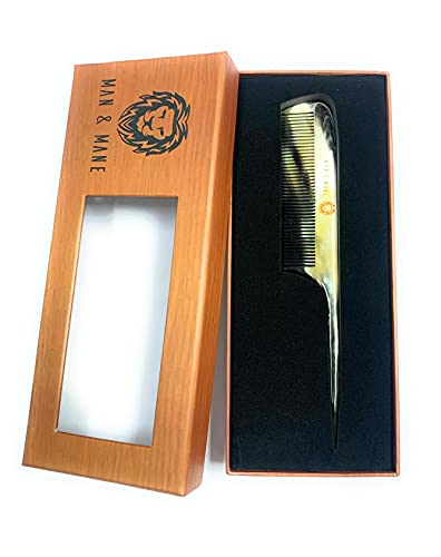 MAN & MANE Premium Oxhorn Anti-Static Fine Tooth Rat Tail Comb (Fine Tooth, Rat Tail) 100% Oxhorn