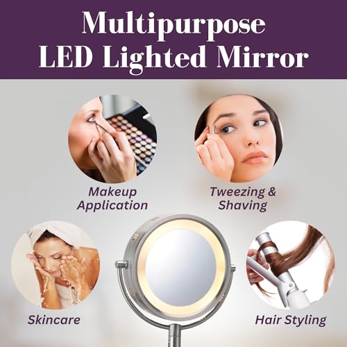 JERDON Lighted Wall-Mount Makeup Mirror - 5X Magnification - Nickel Finish