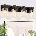 Farmhouse Black 4-Light Bathroom Vanity Light with Square Glass Shades - EvmVom
