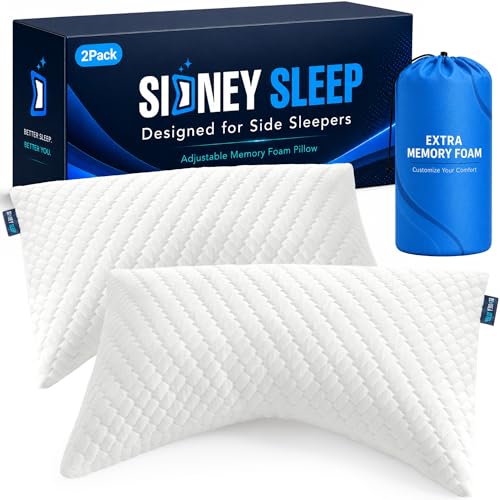 Queen Size Adjustable Memory Foam Bed Pillows Set of 2 - White - Sidney Sleep