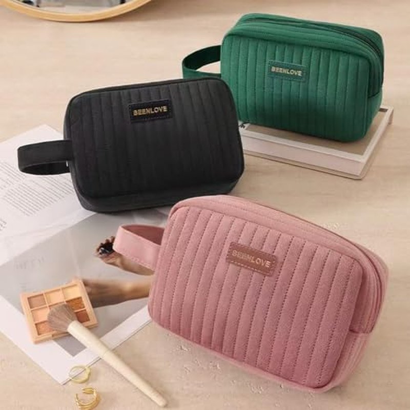 Makeup Bag Travel Cosmetic Bag for Women,Zipper Make Up Pouch with Handle Velvet Soft Toiletry Organizer Storage Bag Cosmetic Travel Cloth Bag(Green)