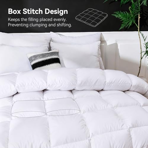 White Queen Size Goose Feather Down Fiber Comforter - All Season Luxury Duvet Insert