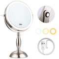 Makeup Mirror with Light, 30x Magnifying Mirror with 3 Lights Colors, 5000mAh Vanity Mirror Brushed Nickel - 360¡Æ Rotation, Brightness Adjustable Magnification, Modern Style Side Touch + Side Charge