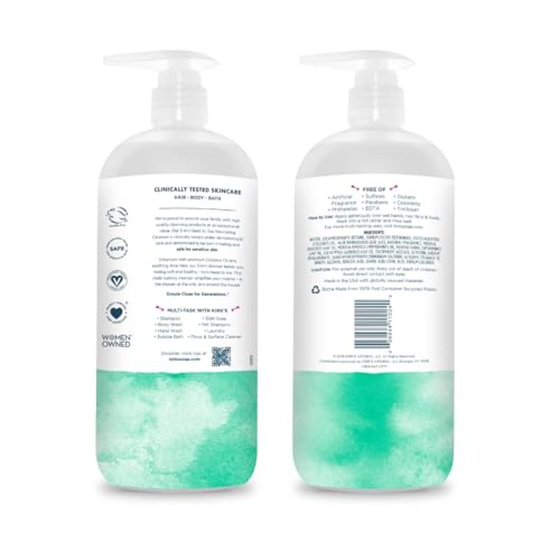 Kirk's 3-in-1 Head to Toe Nourishing Liquid Cleanser & Travel Size Bar Soap - for Men, Women & Children - Premium Coconut Oil & Aloe Vera- Non GMO & Vegan -Mint & Eucalyptus - 32 Fl Oz