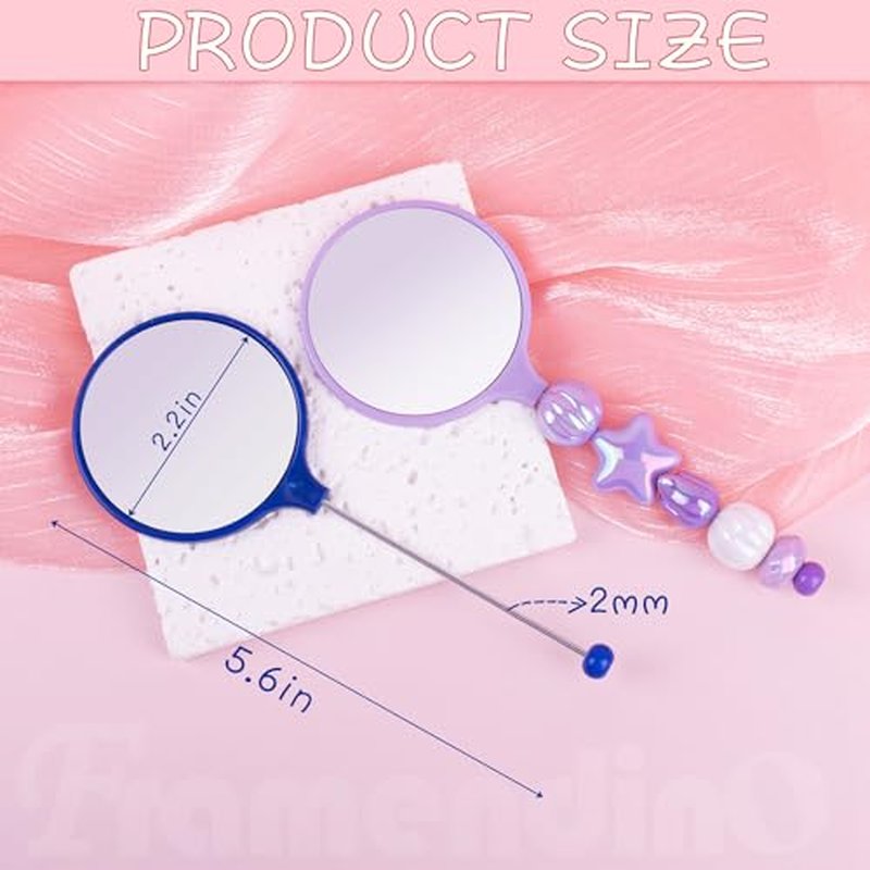 Framendino, 10 Pack Beaded Bar Handheld Mirror Mirrors Mini Round for Travel DIY Crafts Colors