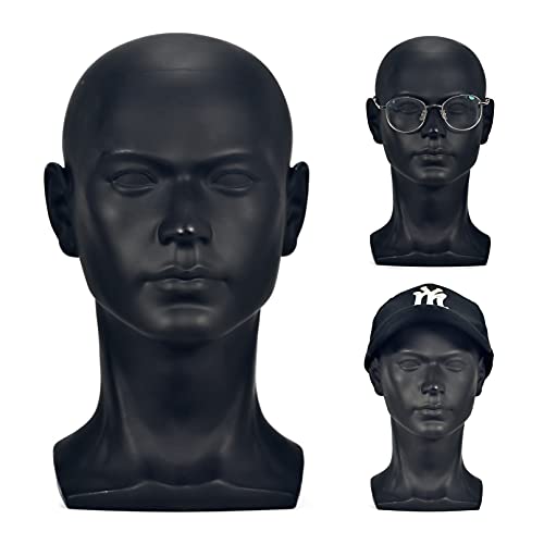 FanLin Male Mannequin Head Display Stand for Wigs Hats Glasses Jewelry - Matte Black