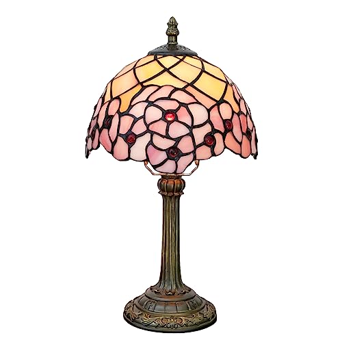 8 Inch Tiffany Cherry Blossom Table Lamp - Pink Stained Glass Bedside Decor
