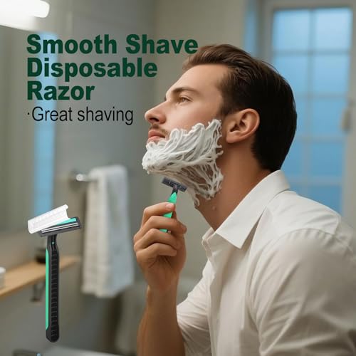 Disposable Twin Blade Razors in Bulk, Individually Wrapped - Clear Safety Cap, For Homeless, Hotel, Airbnb, Travel (pack of 100,green)
