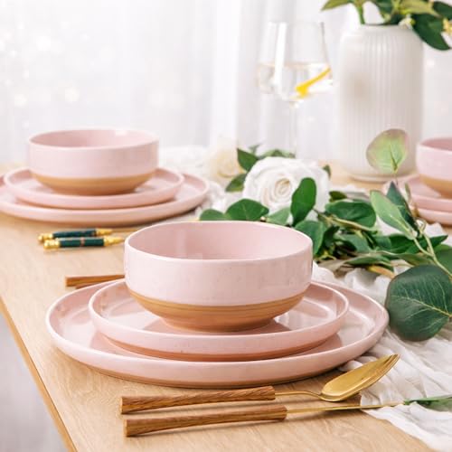 Cloud Pink Dinnerware Set for 4 - 12 Pieces Ceramic Plates & Bowls