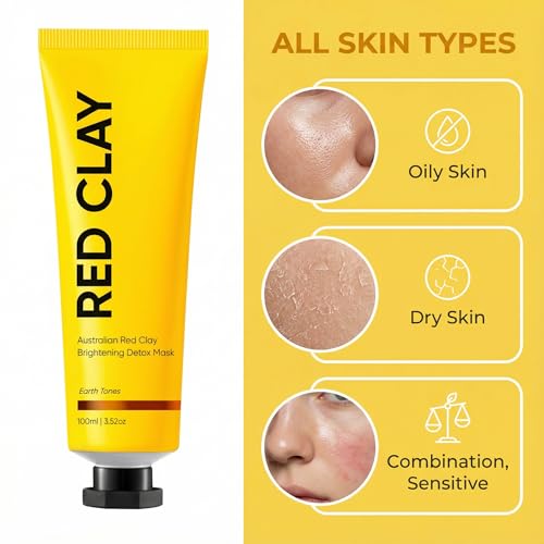 Australian Red Clay Face Mask, Mineral-Rich Detox Mud Mask with Kakadu Plum, Gentle Clay Mask for All Skin Types, 3.52 oz (2)
