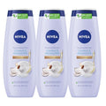 NIVEA Pampering Coconut and Almond Milk Body Wash with Nourishing Serum, Moisturizing Body Wash for Women, Enriched with Provitamin B5 and Vitamin E, 20 Fl Oz Bottle, Pack of 3